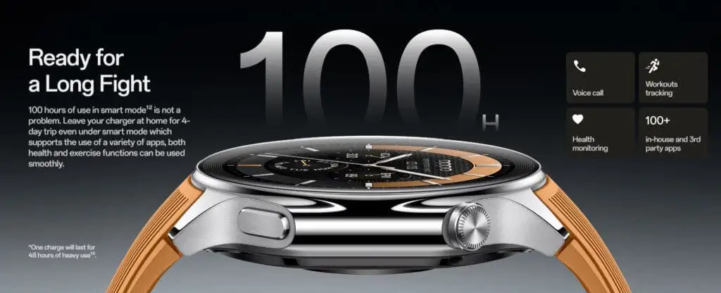 Oppo Watch X تطلق لأول مرة مع Wear OS ونظام تحديد المواقع العالمي (GPS) المدمج وإطار من الفولاذ المقاوم للصدأ 14 Oppo Watch X battery Life 1024x416 1